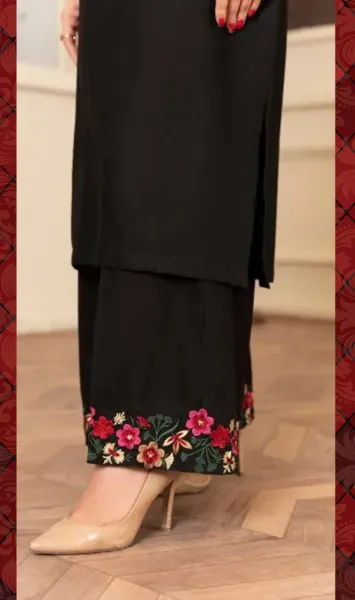 Pakistani Original Sahiba's By Mirza  Luxury Cotton Embroidered Stitched 3Pcs _ Black 